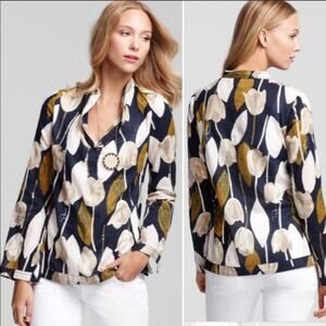 TORY BURCH Tulip Print Sequin Embellished Tunic Blouse Top Size 2